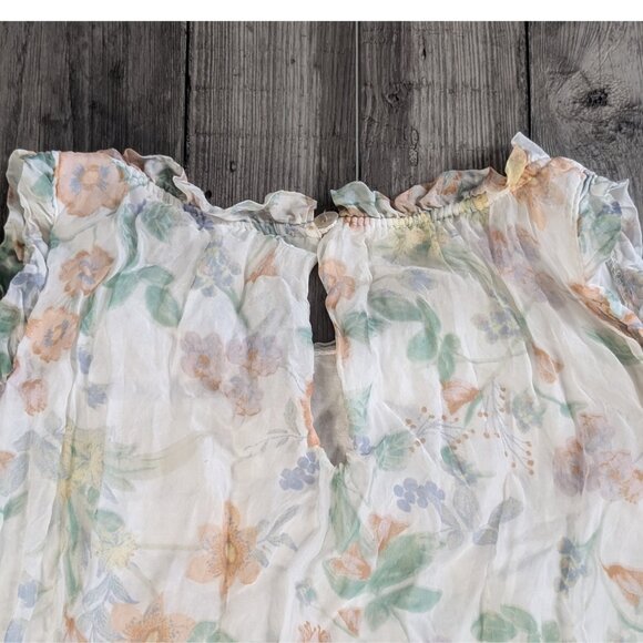 Giusy, Silk Ruffle Cold Shoulder Light Pastel Floral Silk Blouse, Sz S, ITALY - Picture 4 of 8